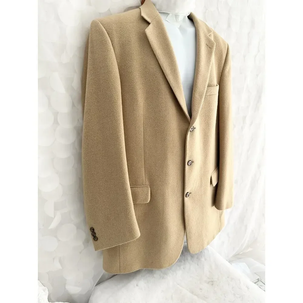 Joseph A Banks 100% Camel Hair Blazer Sports Coat Mens Size 42 X LONG Tan